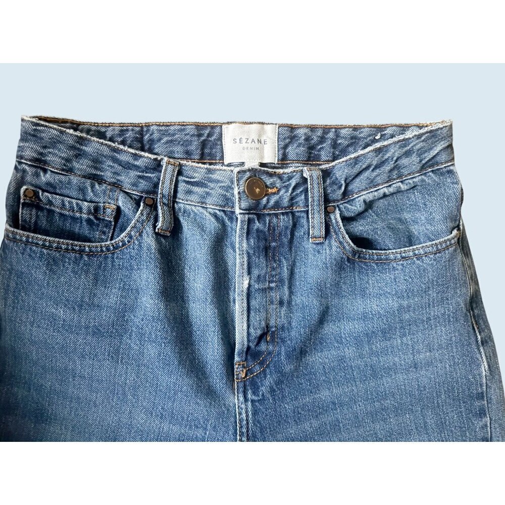 SEZANE Hi Rise Button Fly Straight Leg Raw Hem Jean Size 27 - Picture 3 of 8
